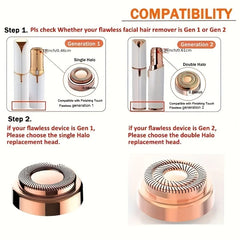 Replacement heads for facial hair removal, for a flawless finish, touch-sensitive facial hair removal tool for women, 4-point view