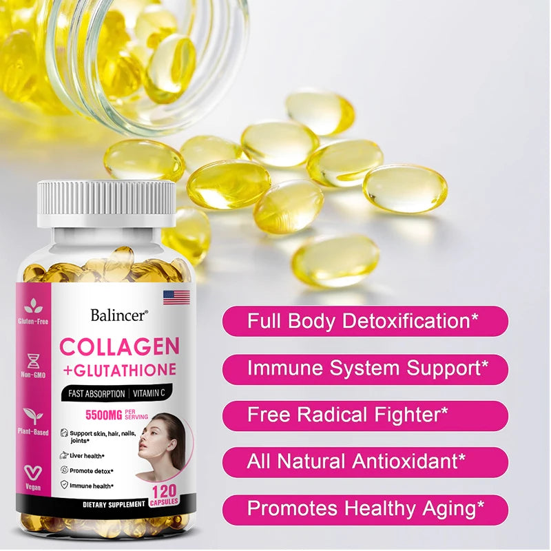 Supplément de collagène au glutathion - Maintaine la vitalité jeune - Soutenir la santé de la peau, supplément antioxydant, non OGM