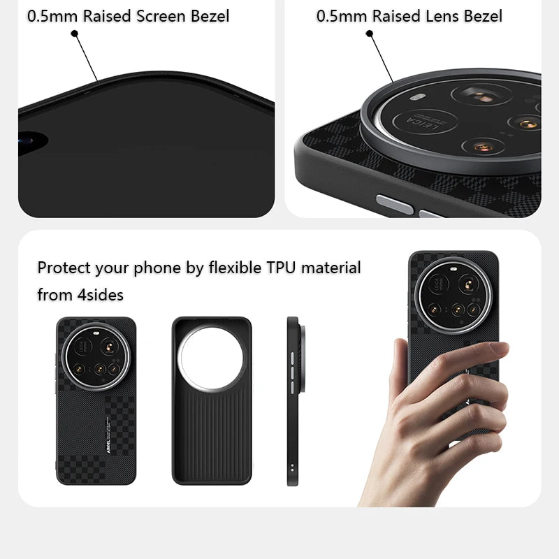 Magsafe case for Xiaomi 15 Ultra, slim, rigid, magnetic, wireless charging, carbon fiber, penguin, leather case, metal lens case
