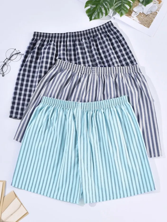 Men's Underwear Boxer Shorts Casual Cotton Sleep Briefs Homewear Men's Arrow Striped Plaid Loose Comfortable Underwear