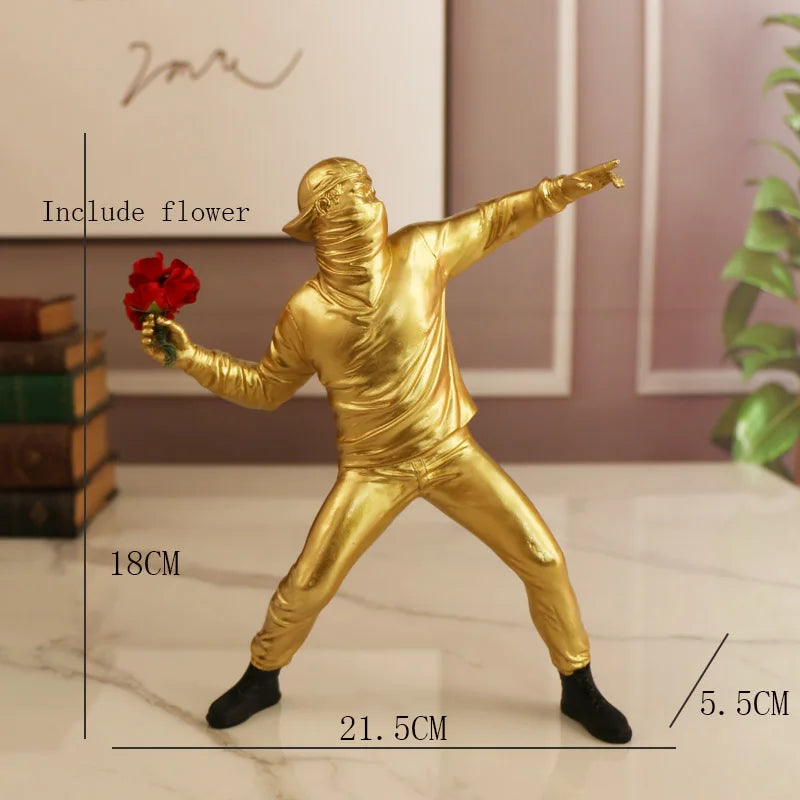 Statues en résine, Sculptures, lanceur de fleurs Banksy, bombardier, accessoires de décoration pour la maison, ornements modernes, Figurine de collection