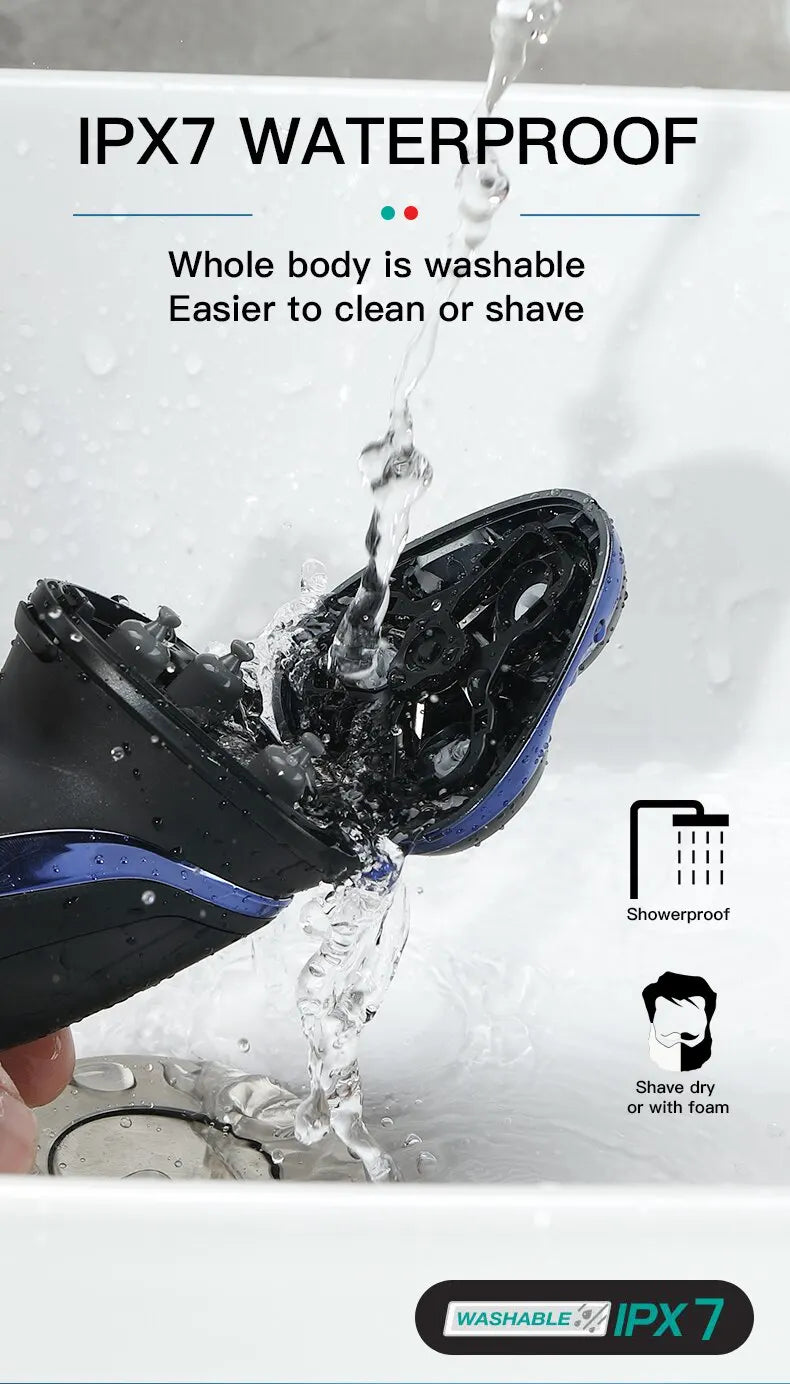 VgazElectric Rasoir Professionnel Étanche Barbe Tondeuse 3D Flottant Rasage Rechargeable Électrique pour Hommes V-306