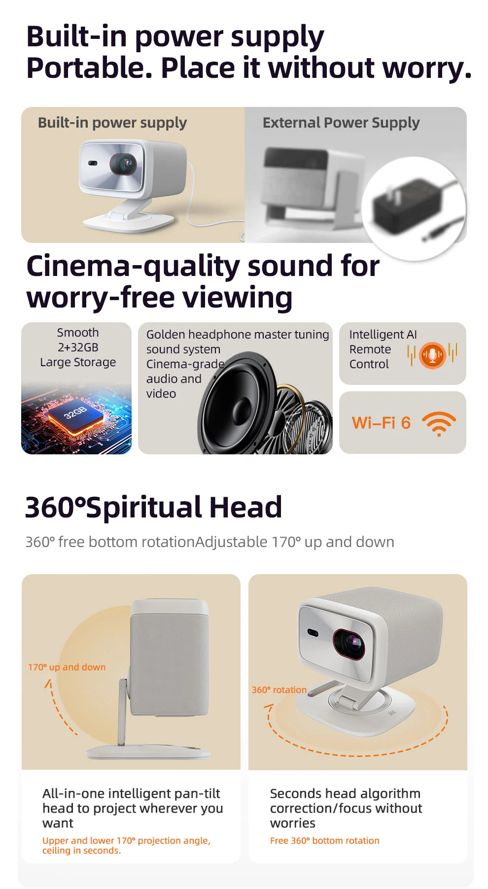 Projecteur d'origine Lenovo Xiaoxin 100P 1140 ANSI mise au point automatique Wifi6 cinéma maison intelligent 360 PTZ Support projecteur Portable 4K HD