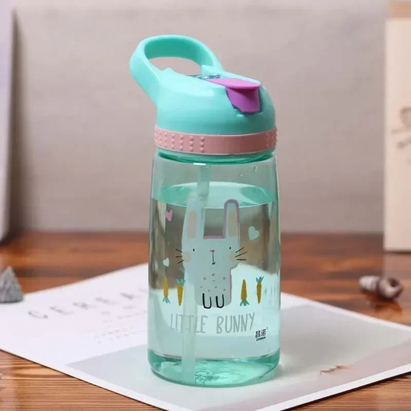 Bouteille d'eau pour enfants avec paille sans BPA, bouilloire à boire pour enfants, tasse d'école Portable en plastique sain de 480ML, tasse d'eau transparente