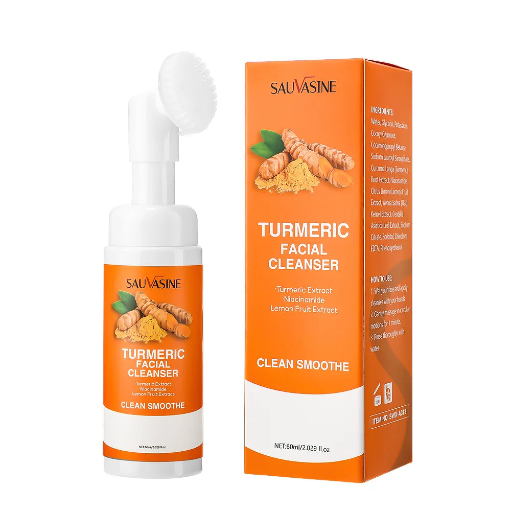 Nettoyant au curcuma hydratant le visage éclaircissant le teint de la peau mousse de lavage du visage quotidienne avec brosse soins de la peau propre extrait de fruit de citron