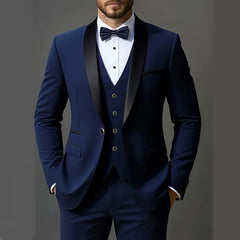 Men's 3-piece suit set, jacket + vest + trousers, fashionable and high quality, suitable for weddings, parties and formal occasions.