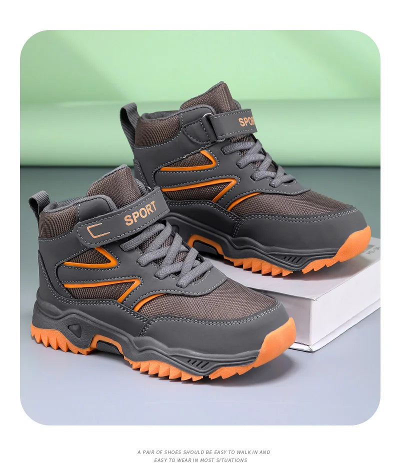 Chaussures de sport antidérapantes en cuir pour enfants, baskets de course respirantes, noires, à la mode, de randonnée, taille 29-40, nouvelle collection