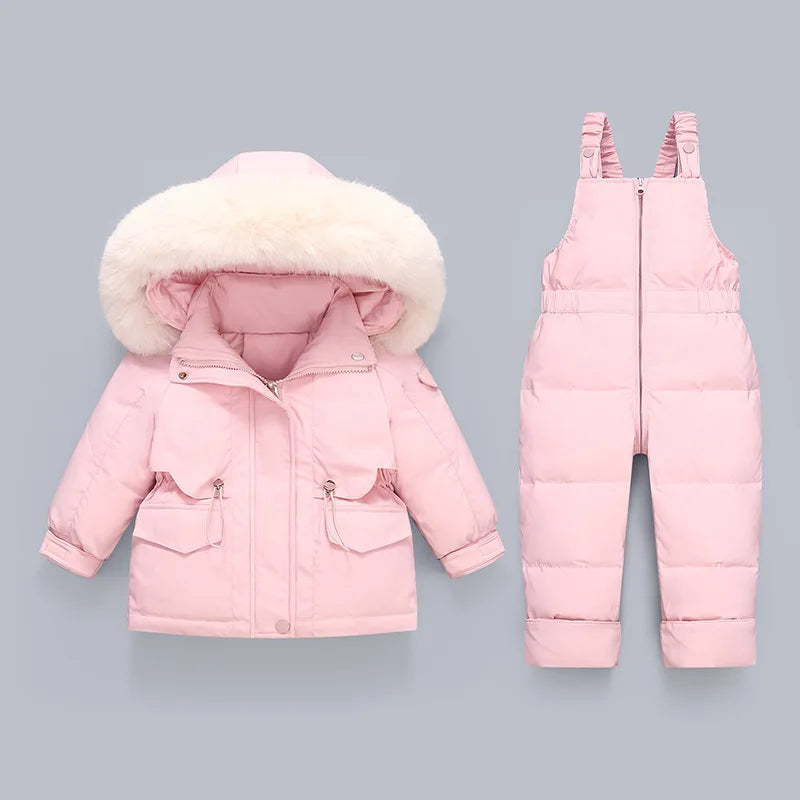 Ensembles de vêtements pour tout-petits, combinaisons de neige d'hiver pour bébés filles, doudounes chaudes, combinaisons à capuche en fourrure optique, combinaisons trempées, 0-3 ans