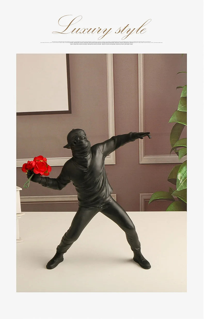 Statues en résine, Sculptures, lanceur de fleurs Banksy, bombardier, accessoires de décoration pour la maison, ornements modernes, Figurine de collection