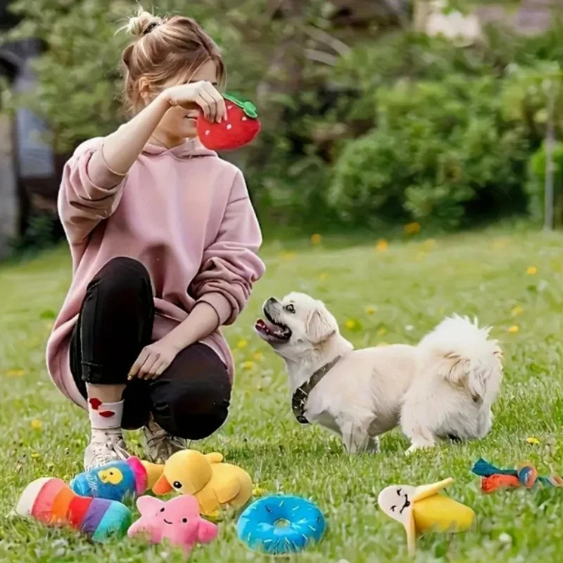 Ensemble de 7 jouets sonores pour chiots, en peluche, à mâcher, collations aux fruits et légumes, adaptés aux jeux mignons