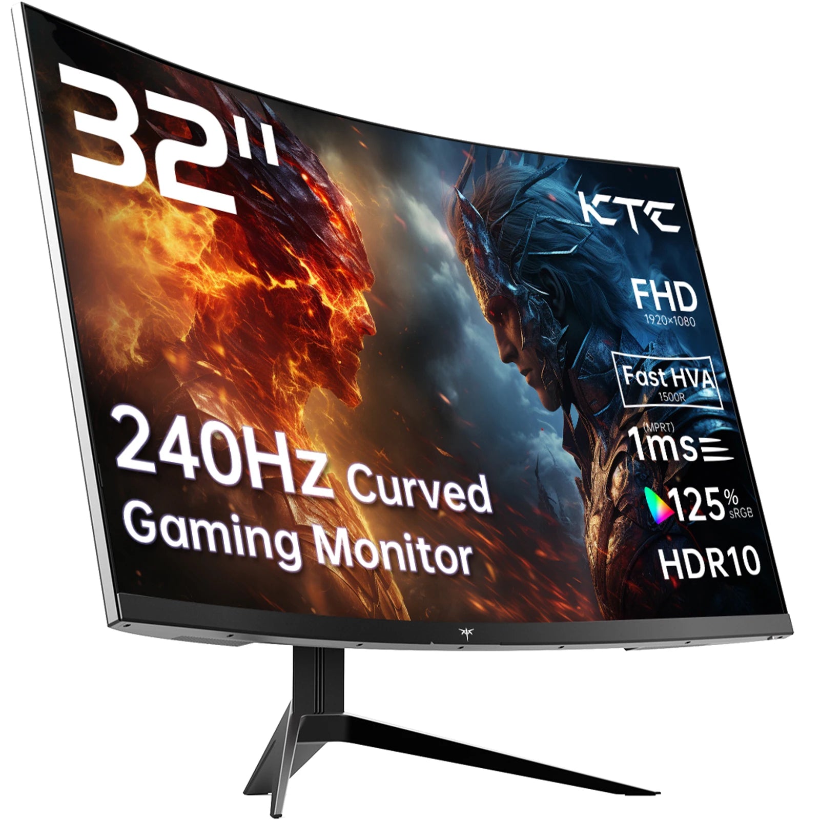 KTC 32 pouces 240Hz moniteur de jeu incurvé 1500R 1080P 125% sRGB 1ms, Freesync/G-sync HDR10, Ports HDMI/DP/USB VESA, inclinaison réglable,