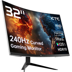 KTC 32 pouces 240Hz moniteur de jeu incurvé 1500R 1080P 125% sRGB 1ms, Freesync/G-sync HDR10, Ports HDMI/DP/USB VESA, inclinaison réglable,