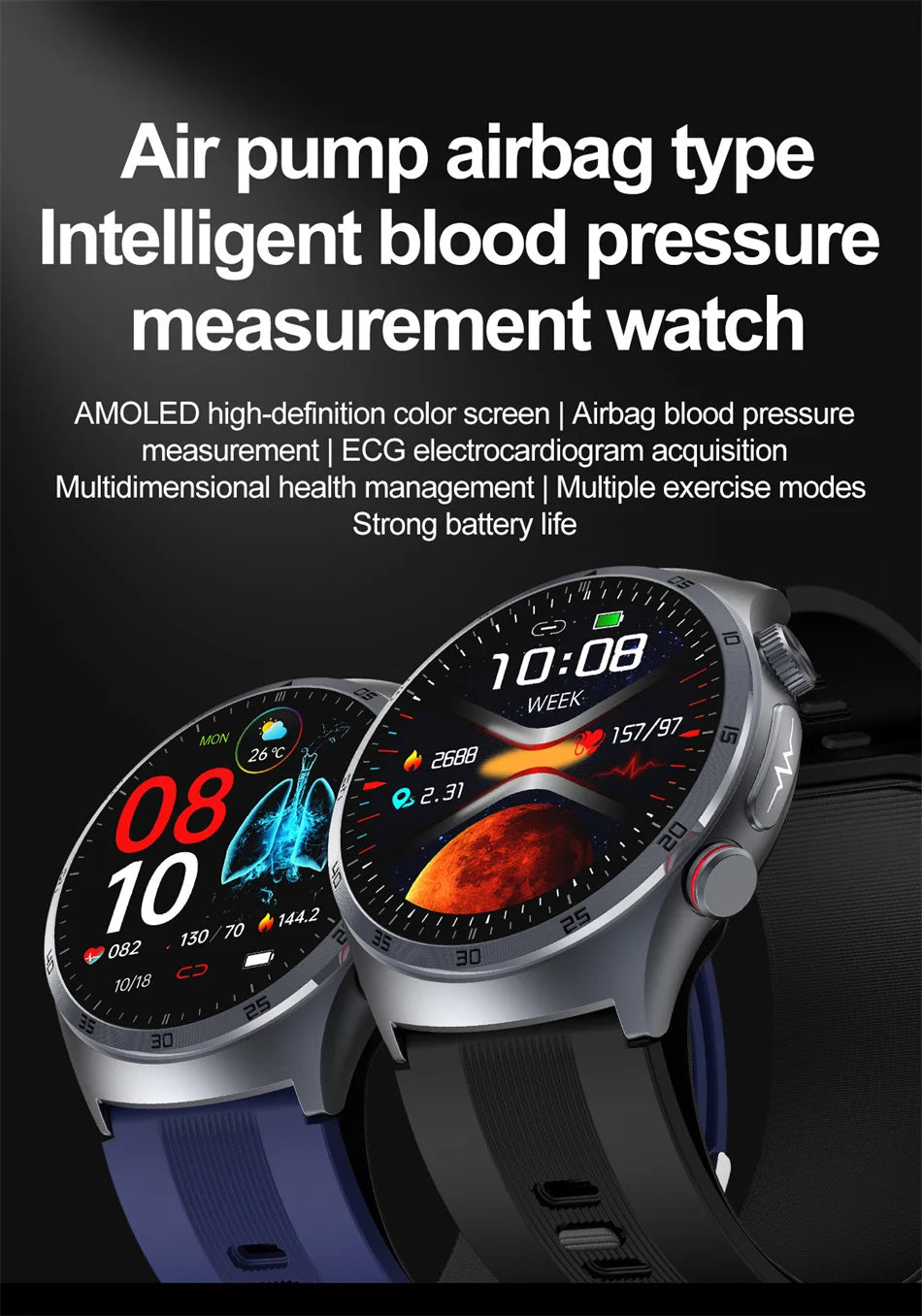 2025 santé montre intelligente NFC ECG pompe à Air pression artérielle oxygène sanguin ECG + PPG Bluetooth appel NFC montre intelligente pour hommes femmes Airbag