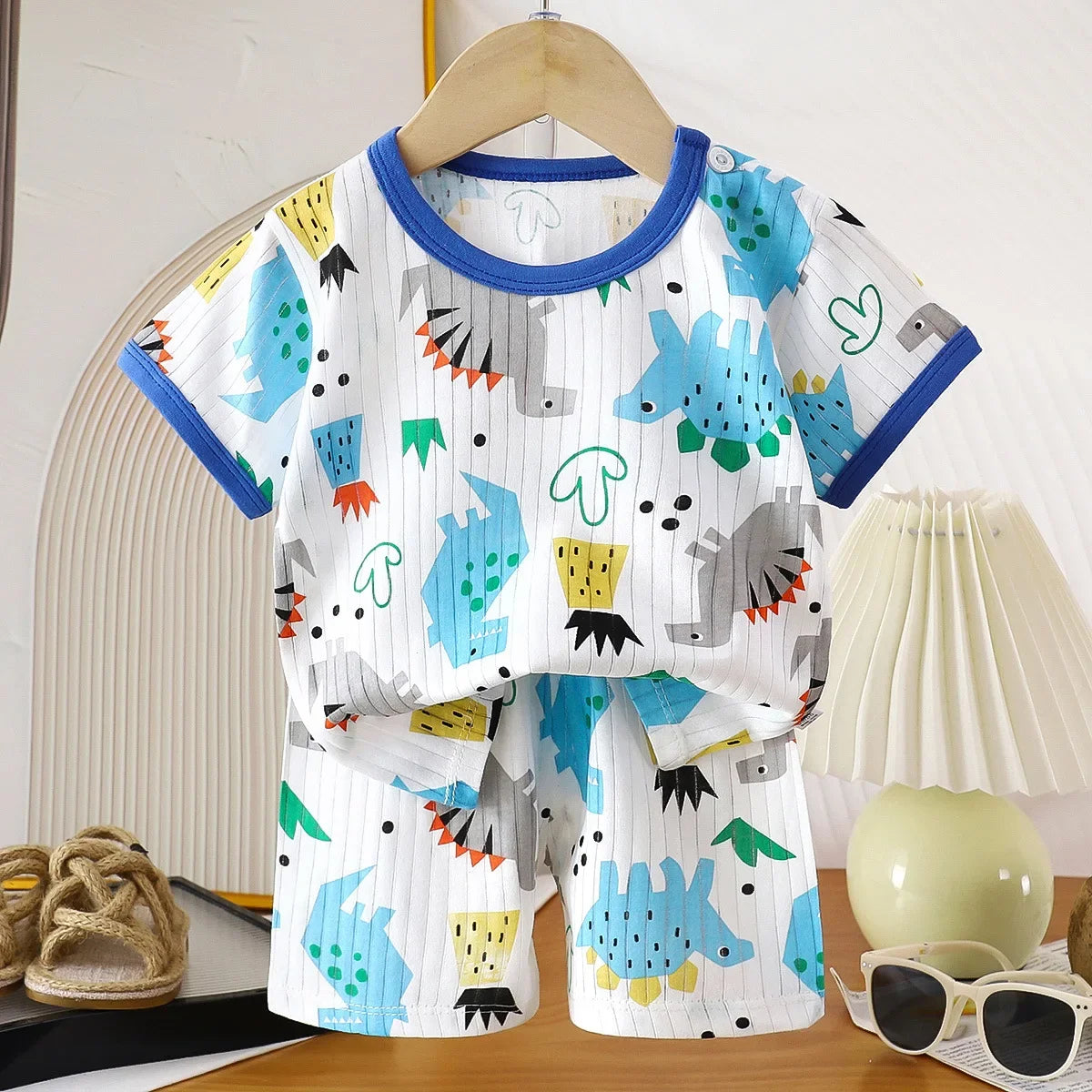 Ensemble de vêtements d'été en pur coton pour enfants, t-shirt à manches courtes avec Short, dessin animé mignon, pyjama décontracté pour bébés en bas âge