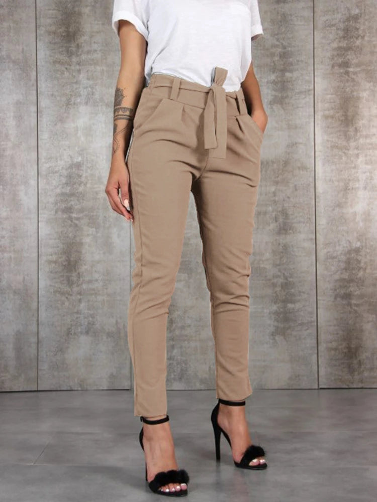 BornToGirl printemps été automne décontracté mince en mousseline de soie pantalon mince pour les femmes taille haute noir kaki vert pantalon femme pantalon