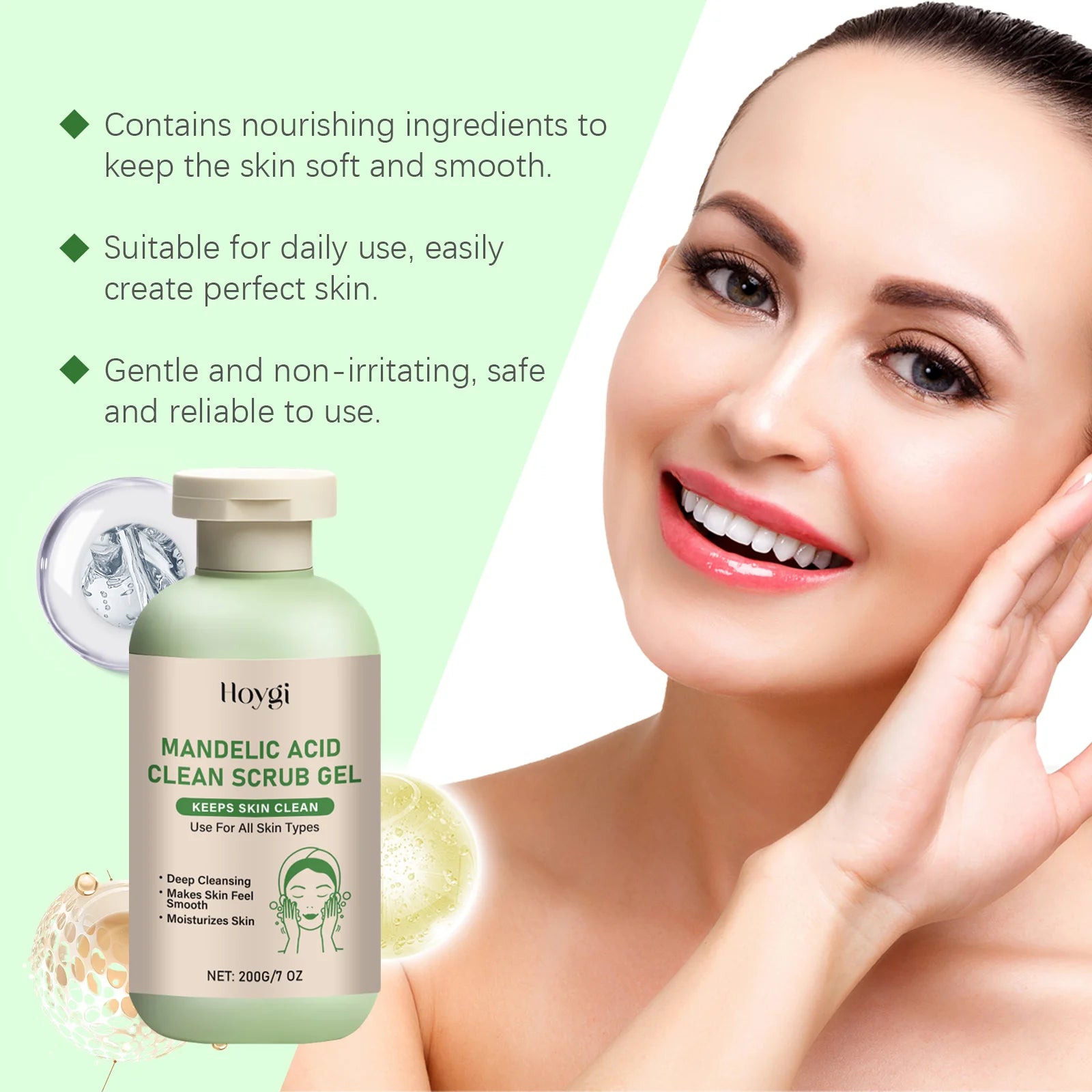 Gel gommage propre pour le corps à l'acide mandélique, exfoliant doux, dissolvant de peau morte, lissant, soins pour la peau, hydratant, nettoyage en profondeur