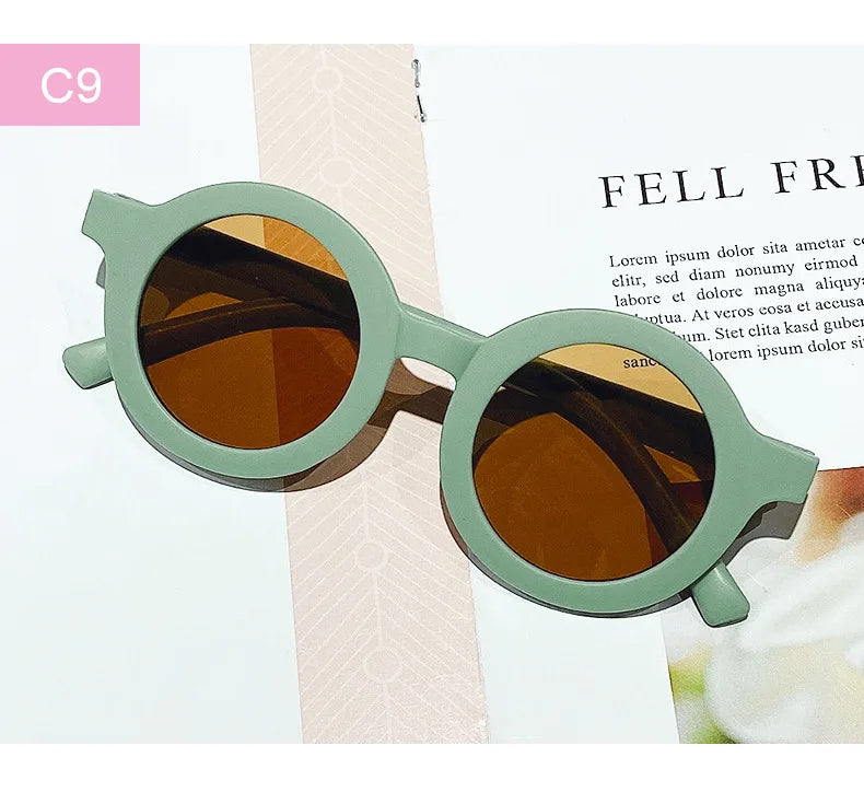Lunettes de soleil coréennes pour enfants, rétro, monture ronde solide, petit visage, résistant aux ultraviolets, pratique