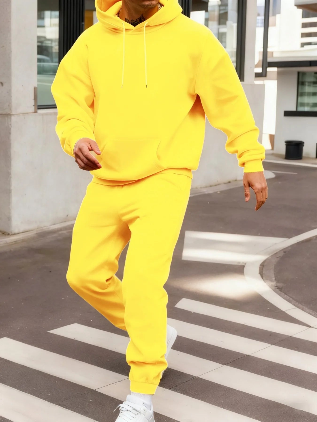Ensemble sweat à capuche pour homme d'hiver, ensemble deux pièces longue, couleur unie, vêtements de rue, unisexe, costume à la mode, pantalon de survêtement de sport décontracté