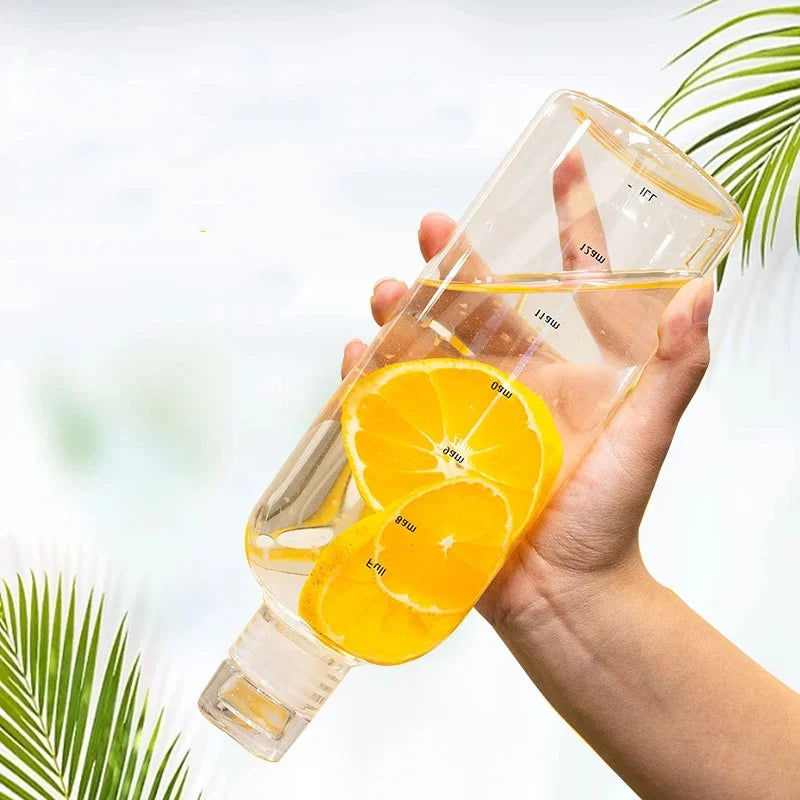 Bouteille d'Eau en Verre de Grande Capacité avec Couvercle Marqueur de Temps, pour Eau, Lait Transparent, Jus, Tasse Simple, Cadeau d'Anniversaire