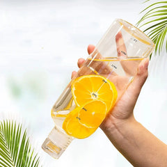 Bouteille d'Eau en Verre de Grande Capacité avec Couvercle Marqueur de Temps, pour Eau, Lait Transparent, Jus, Tasse Simple, Cadeau d'Anniversaire