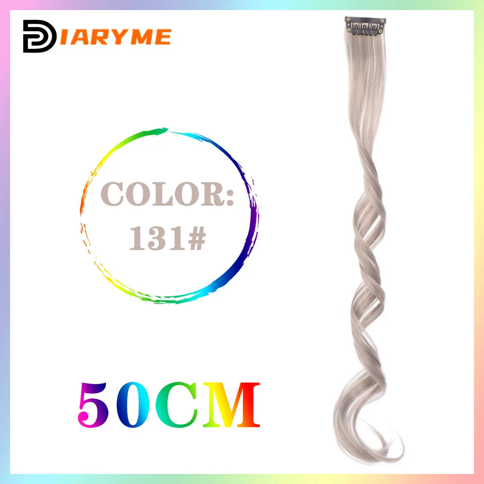 Colorful curly synthetic hair extensions for girls, long clip-in hairpiece, multicolored party strands, wig piece, for women and children
