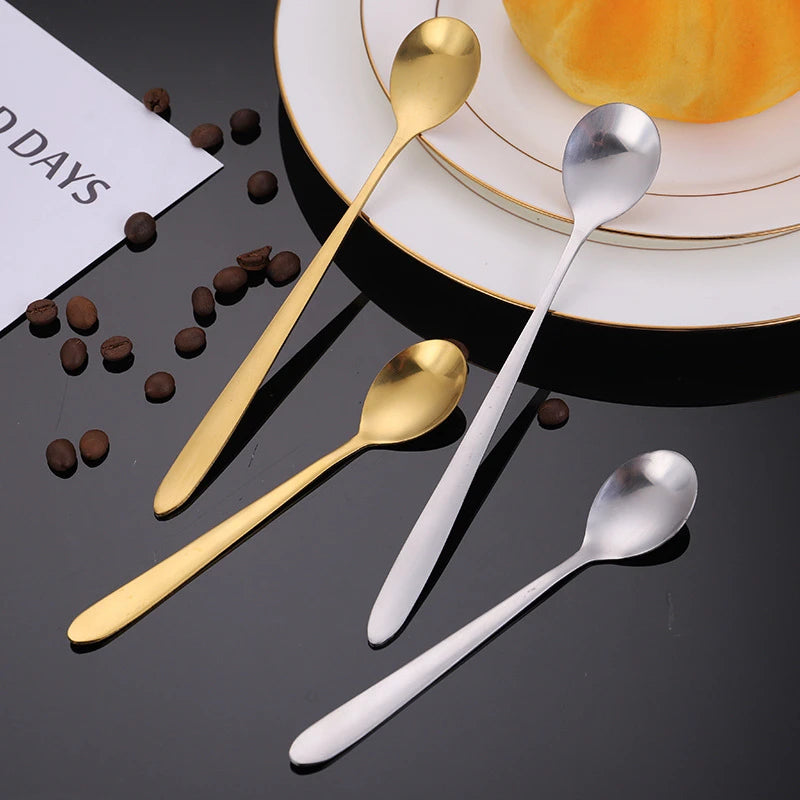 Round, gold-plated stainless steel teaspoons with long handles, for cupcakes, fruit, coffee, honey, desserts, Assad spoon, Britware