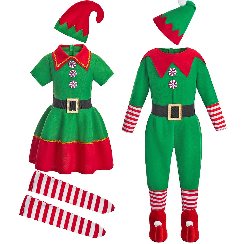 Ensemble de vêtements de Noël pour enfants et adultes, chapeau en Y, ceinture, vêtements de Noël pour enfants, tenue d'anniversaire pour bébé garçon et fille, costume d'elfes
