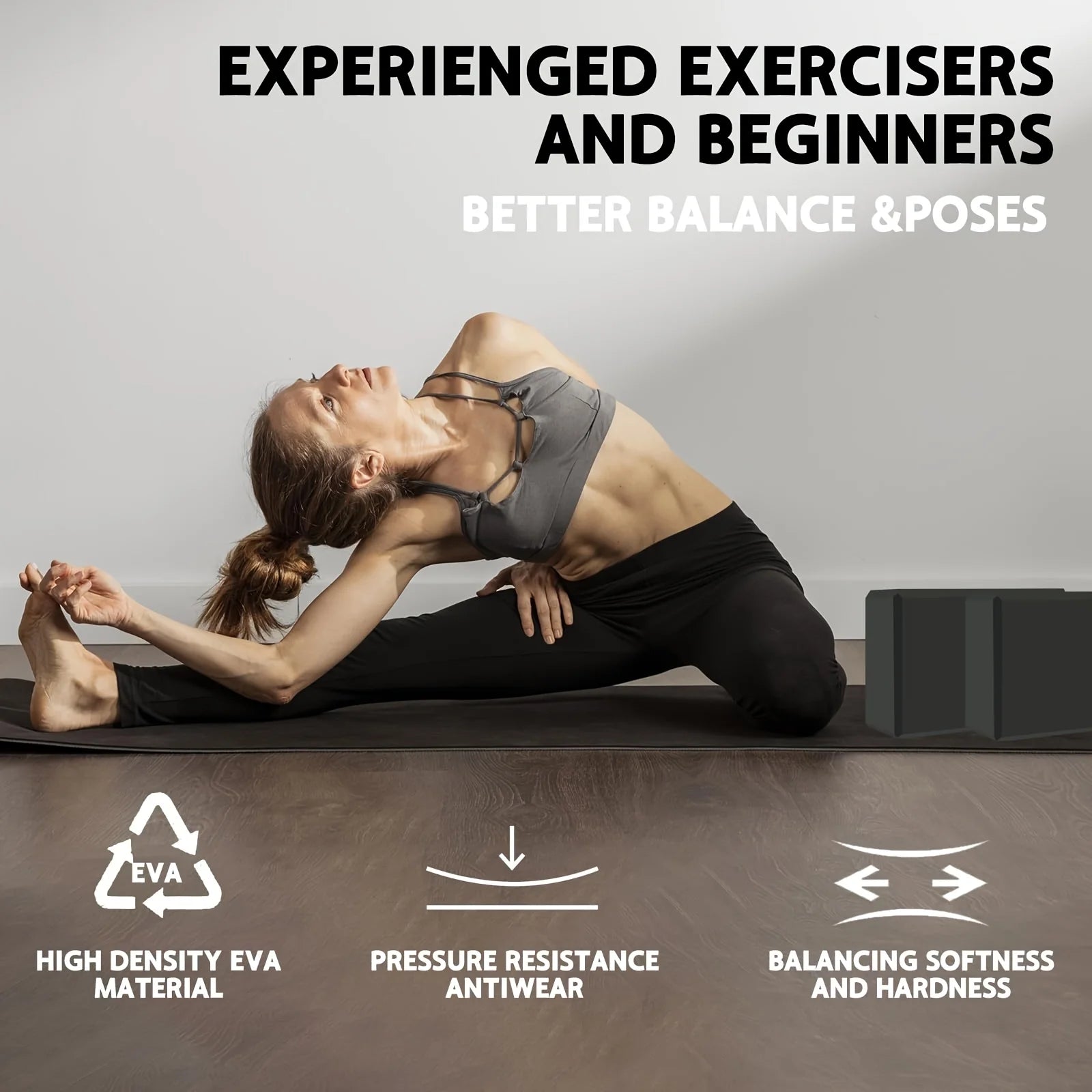 Set of 2 yoga blocks – Made of high-density foam, lightweight, supportive and odorless – Essential yoga equipment for women, gym
