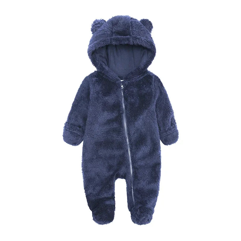 Barboteuse pour bébé de 0 à 24 mois, vêtements d'hiver pour nouveau-né, garçon et fille, body à fermeture éclair, ours en polaire, pyjama à capuche