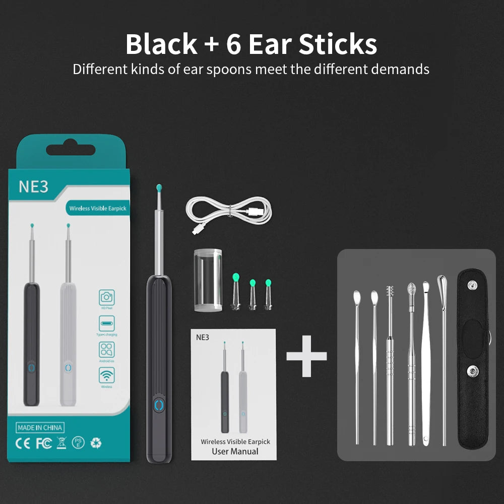 NE3 Ear Cleaner, High-Precision Ear Wax Removal Tool with LED Camera, Wireless Otoscope, Smart Ear Cleaning Kit, Best Gift