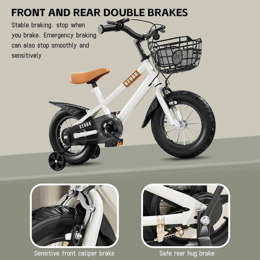 Children's bicycle for ages 3 to 7, bike with training wheels, with basket, 2024