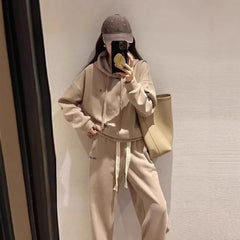 Ensemble de sport américain à la mode pour femmes, sweat à capuche, pantalon décontracté brodé, ensemble deux pièces en Fiber de Polyester, automne hiver