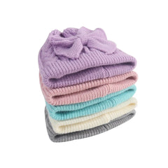 Chapeau tricoté pour bébés enfants de 0 à 2 ans, bonnet tricoté unisexe avec nœud papillon de couleur unie, protège-oreilles, bonnet pour l'automne et l'hiver
