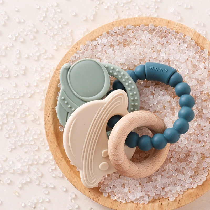 Anneau de dentition en Silicone pour bébé, 1 pièce, sans BPA, Bracelet en Silicone, feuille, jouets de dentition, anneau en bois, dent d'allaitement, jouets cadeaux pour nouveau-né
