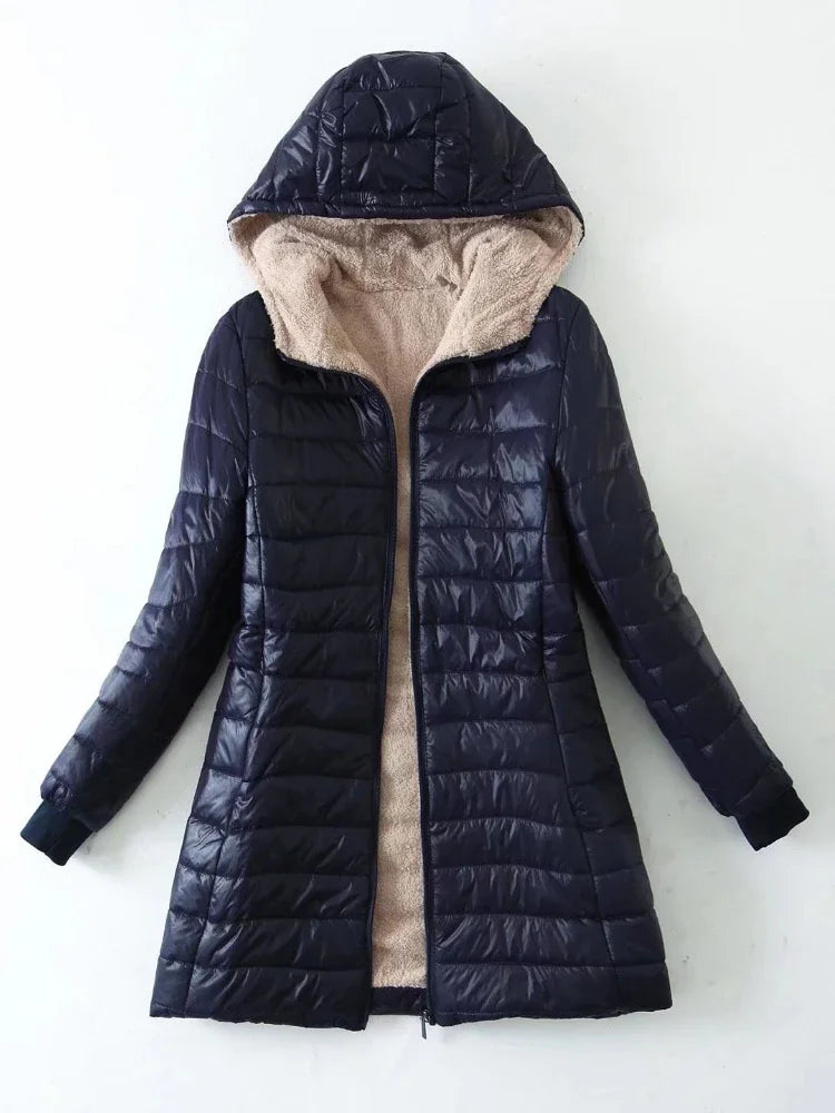 Nouveau en automne hiver manteau femme mode coréenne édition élégante à capuche droite Parkas chaud flanelle vestes pour femmes vêtements