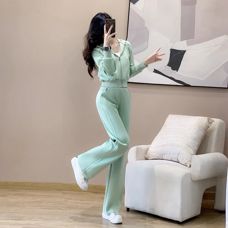 Ensemble de vêtements de sport décontractés pour femmes, sweat à capuche amincissant pour jeunes, tendance, deux pièces, en Polyester, manches longues, confortable, printemps automne