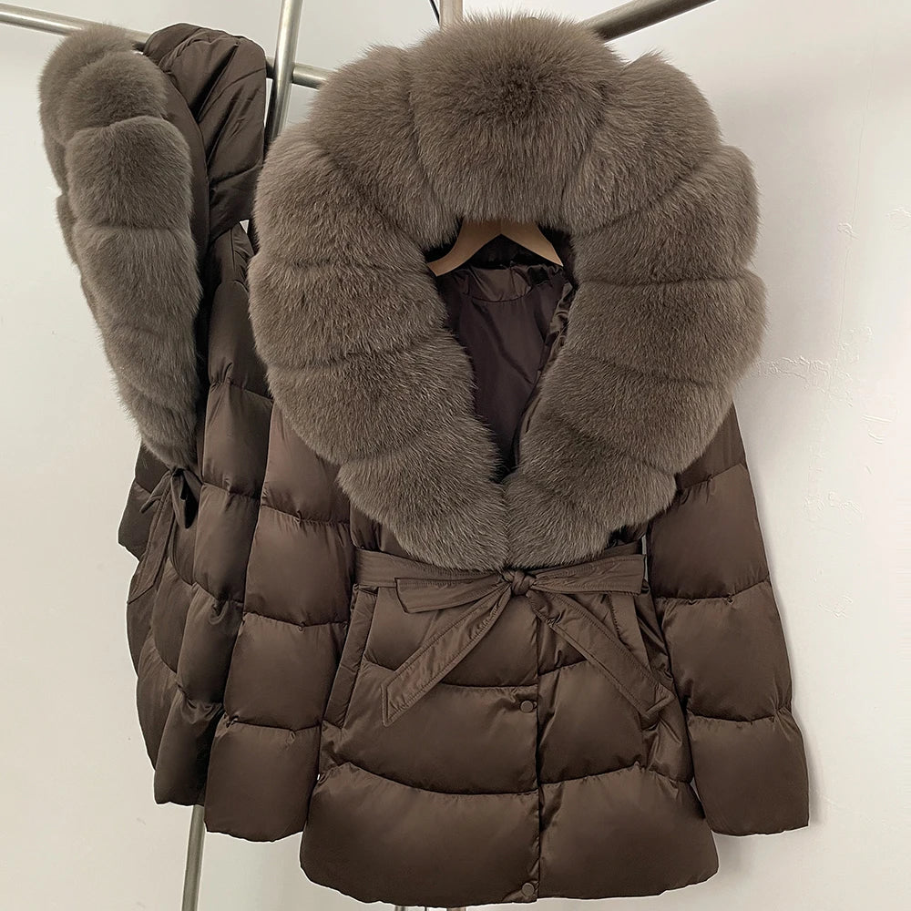 Down Jacket Women Large Fox Fur Hooded Thick Natural Silver Fur Warm Female Parkas Waterproof 2025 Winter 90% Duck Down Coat