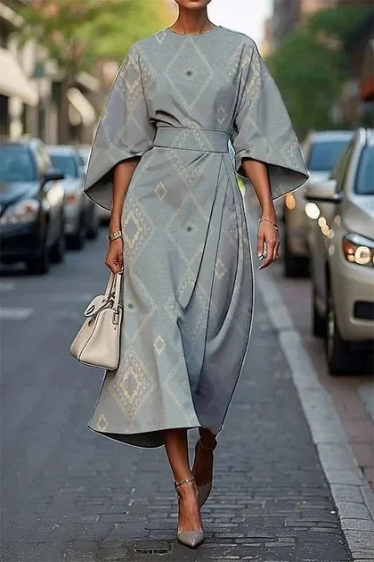 Elegant floral ocean dress for women, ankle-length, made of polyester fiber, independent station, cross-border, 2025