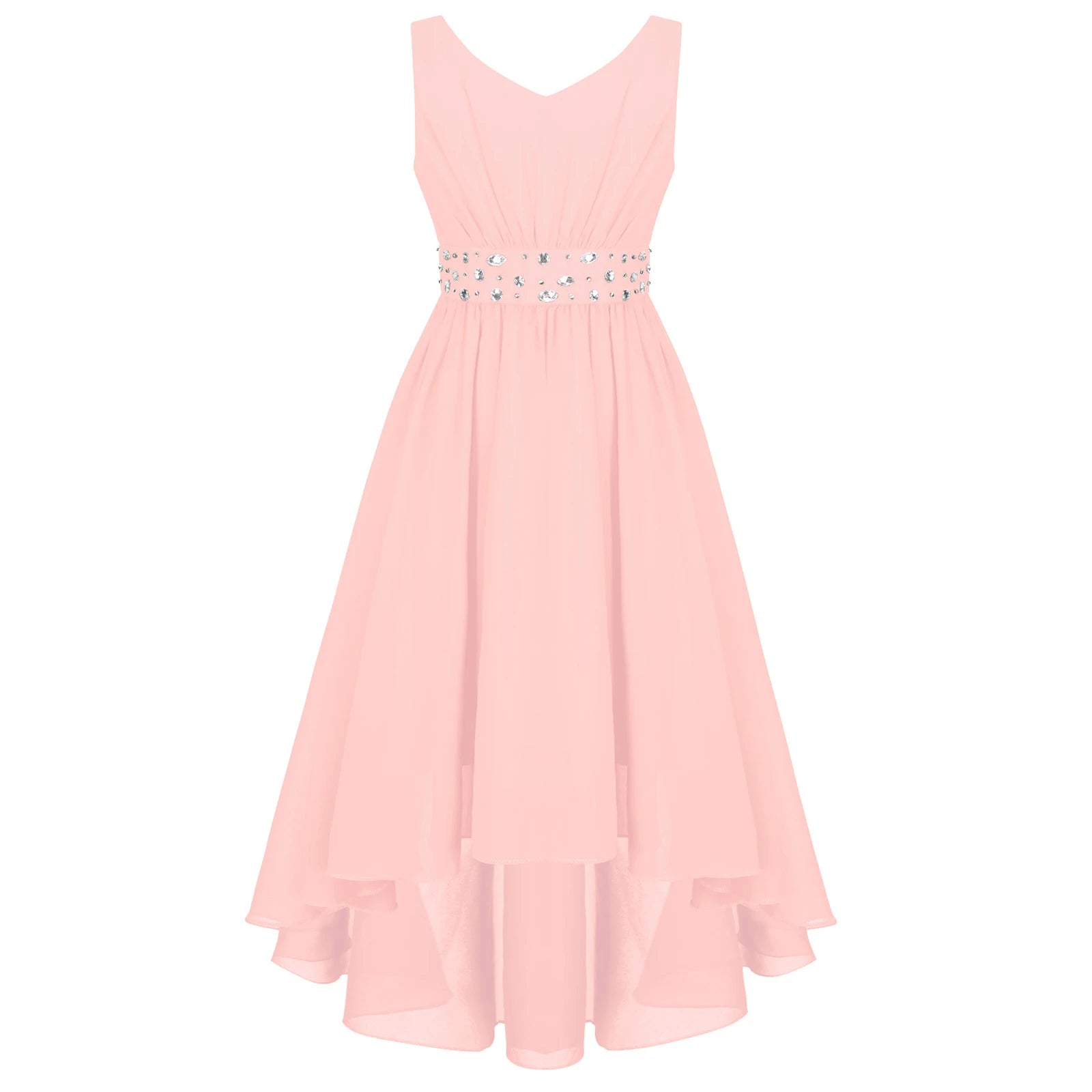 Robe perlée pour filles, élégante, brillante, rose, pour adolescentes, pour cérémonie de première Communion, ourlet Hi-Lo, fleur de demoiselle d'honneur