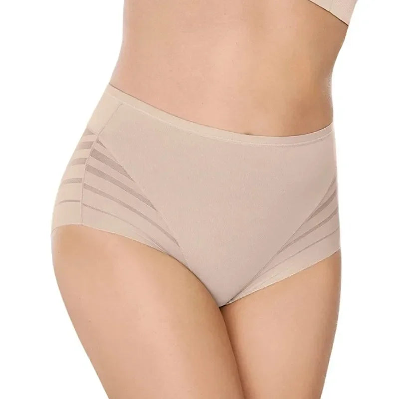 Slip taille haute sans couture pour femmes, maille transparente, haute élasticité, contrôle du ventre, sous-vêtements en soie glacée, Lingerie Sexy