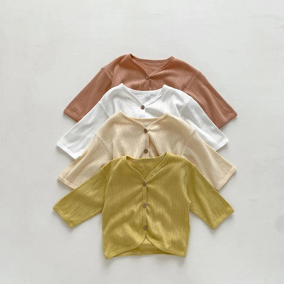 Veste d'été légère à manches longues pour enfants, vêtements pour tout-petits, cardigan solide pour documents, vêtements décontractés coréens pour bébés garçons et filles