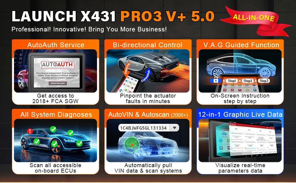 LAUNCH X431 PRO3 V + 5.0 Diagnostic Tool OBD2 Automotive Scanner for Cars, Topology Mapping, and Automotive Mechanics.