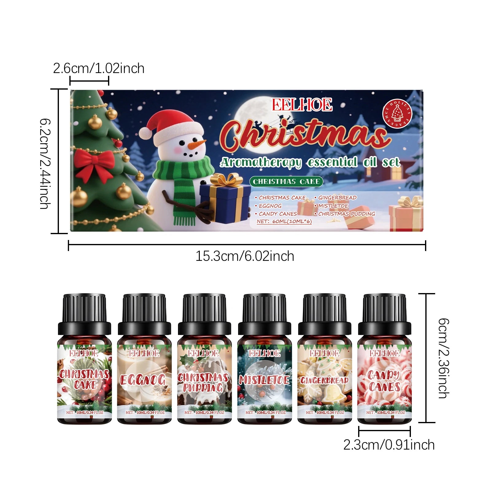 Ensemble d'huiles essentielles d'aromathérapie de noël, parfum longue durée, 6 parfums de vacances, parfums festifs et atmosphère relaxante, 6x10ml