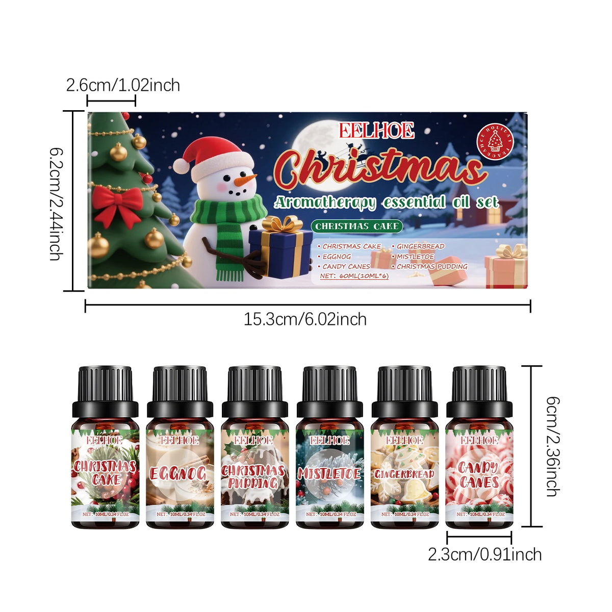 Ensemble d'huiles essentielles d'aromathérapie de noël, parfum longue durée, 6 parfums de vacances, parfums festifs et atmosphère relaxante, 6x10ml