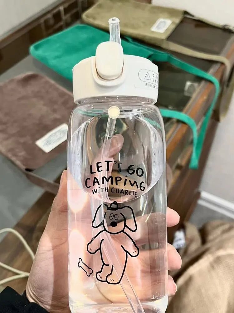 Bouteille d'Eau en Plastique avec Paille, Simple, Grande Capacité, Portable, Degré de Chute, Tasse Portable, Dessin Animé, Ventouse de Glace