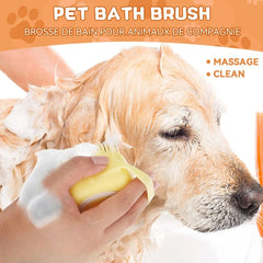Brosse de bain pour chien, brosse de Massage pour animaux de compagnie, distributeur de shampoing, brosse en Silicone souple, poils en caoutchouc pour chiens et chats, outil de toilettage de douche