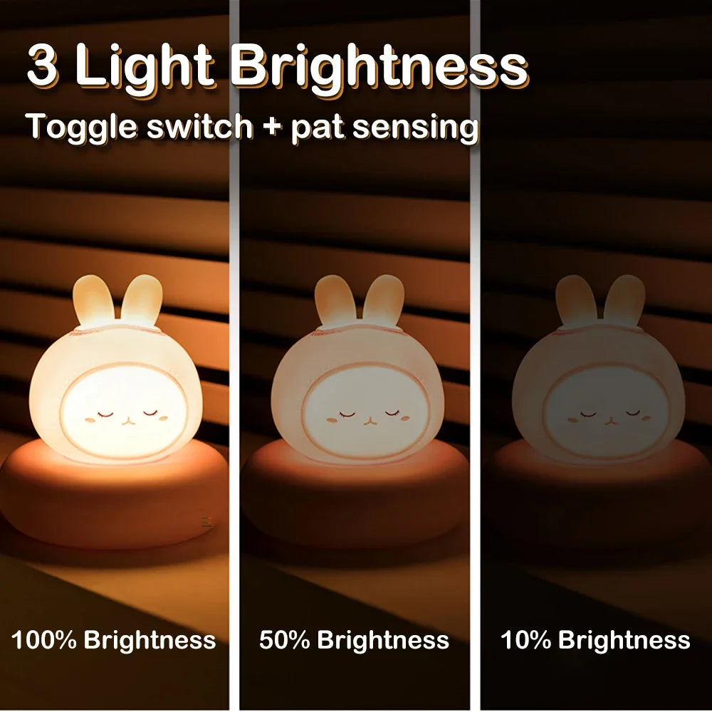 Veilleuse en forme d'animal mignon pour enfants, 3 niveaux, variable, lampe de couchage, commande tactile, veilleuse pour l'allaitement, décor pour tout-petits