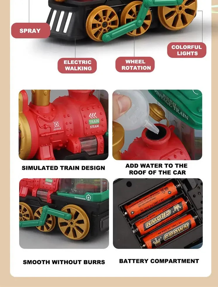 Jouet de Train pour tout-petits 3-5, camions Locomotive moteur à vapeur électrique avec fumée, lumière et son, camions jouets pour tout-petits, cadeau pour garçons