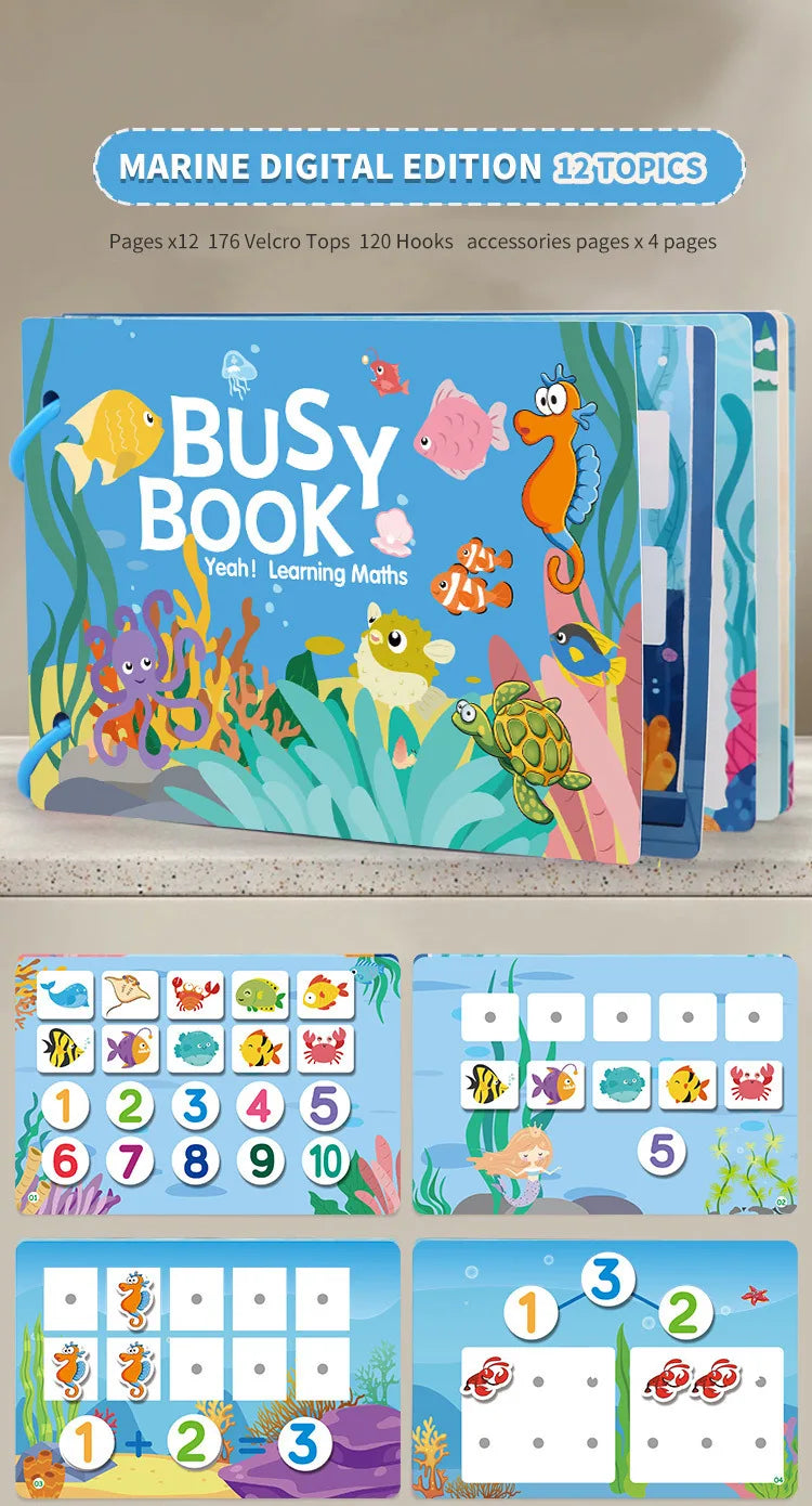 Livre occupé pour les tout-petits âgés de 2 à 6 ans, livre silencieux, activité d'apprentissage préscolaire, autocollant réutilisable et Velcro assorti Montessori Fine Mot