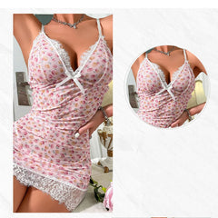 Robe en fibre de dentelle élastique à col en V pour femme, pyjama transparent, chemise de nuit confortable, sous-vêtement respirant, lingerie sexy
